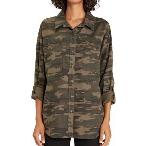 NWT Social Standard By Sanctuary XS $78 Tencel Camo Shirt Green Boyfriend Fit